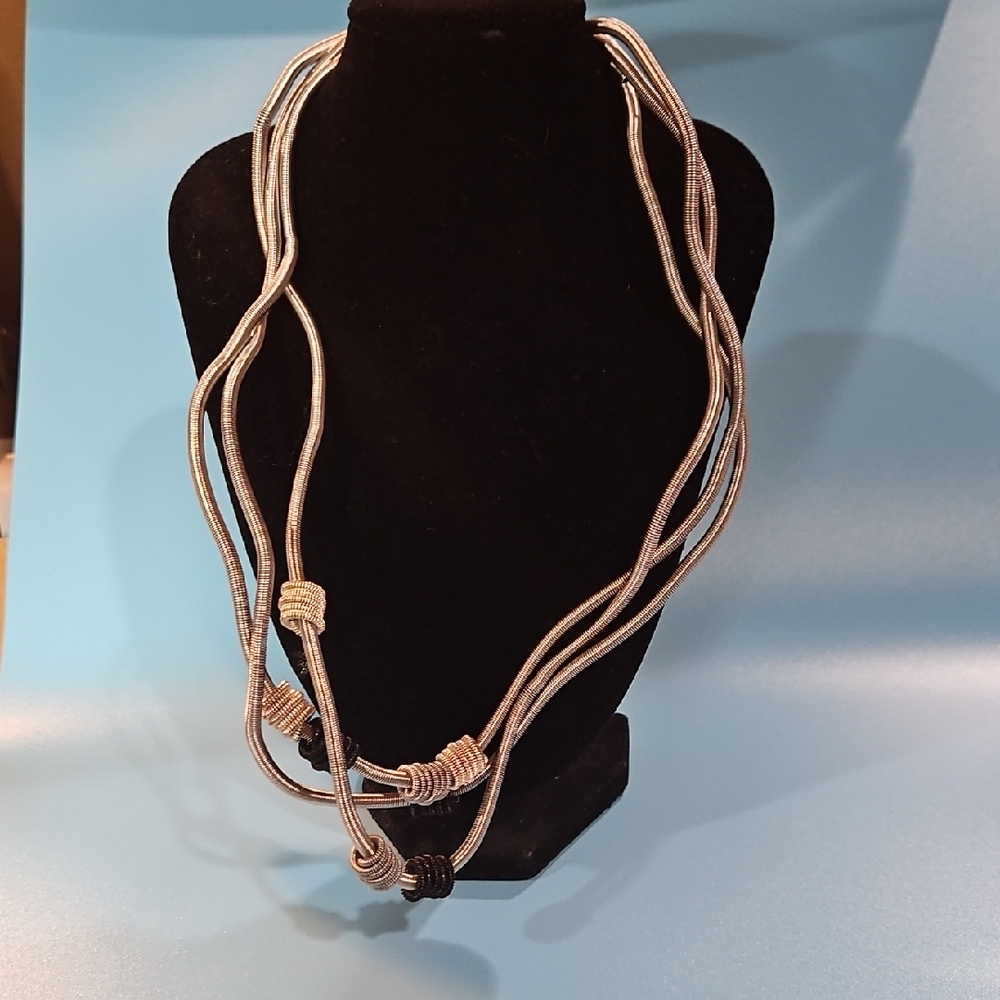 Chic Silver and Black Multi-Strand Necklace